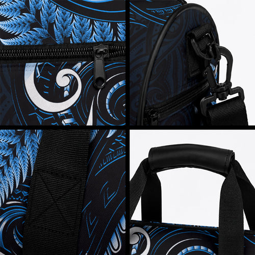 New Zealand Duffle Bag Aotearoa Silver Fern With Manaia Maori Unique Blue