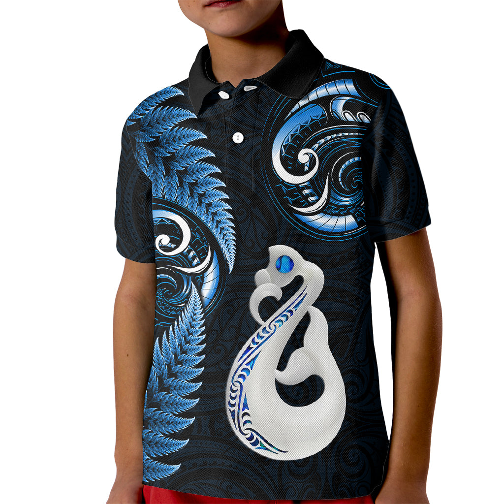 personalised-new-zealand-kid-polo-shirt-aotearoa-silver-fern-with-manaia-maori-unique-blue