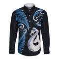 personalised-new-zealand-long-sleeve-button-shirt-aotearoa-silver-fern-with-manaia-maori-unique-blue