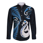 personalised-new-zealand-long-sleeve-button-shirt-aotearoa-silver-fern-with-manaia-maori-unique-blue