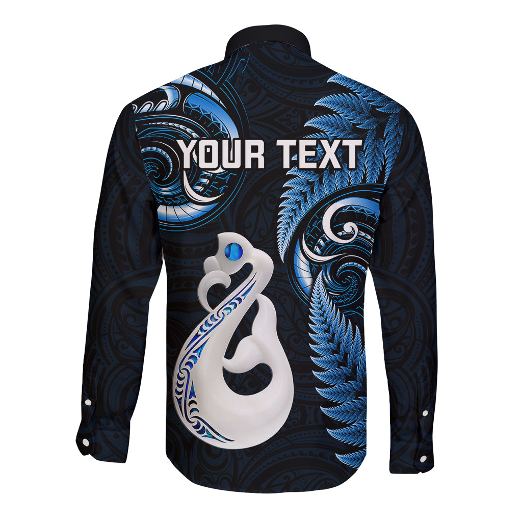 personalised-new-zealand-long-sleeve-button-shirt-aotearoa-silver-fern-with-manaia-maori-unique-blue