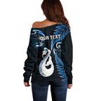 personalised-new-zealand-off-shoulder-sweater-aotearoa-silver-fern-with-manaia-maori-unique-blue