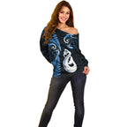 personalised-new-zealand-off-shoulder-sweater-aotearoa-silver-fern-with-manaia-maori-unique-blue