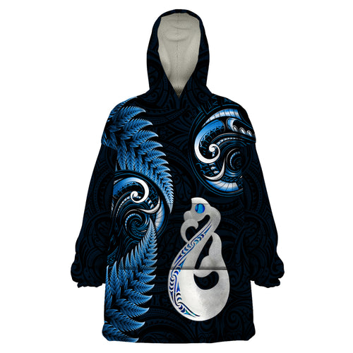 personalised-new-zealand-wearable-blanket-hoodie-aotearoa-silver-fern-with-manaia-maori-unique-blue