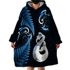 personalised-new-zealand-wearable-blanket-hoodie-aotearoa-silver-fern-with-manaia-maori-unique-blue