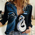 personalised-new-zealand-women-casual-shirt-aotearoa-silver-fern-with-manaia-maori-unique-blue