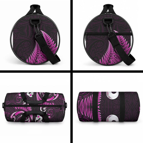 New Zealand Duffle Bag Aotearoa Silver Fern With Manaia Maori Unique Pink