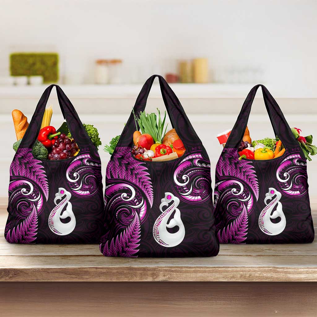 Pink New Zealand Grocery Bag Aotearoa Silver Fern With Manaia Maori