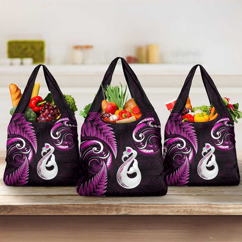 Pink New Zealand Grocery Bag Aotearoa Silver Fern With Manaia Maori