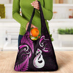 Pink New Zealand Grocery Bag Aotearoa Silver Fern With Manaia Maori