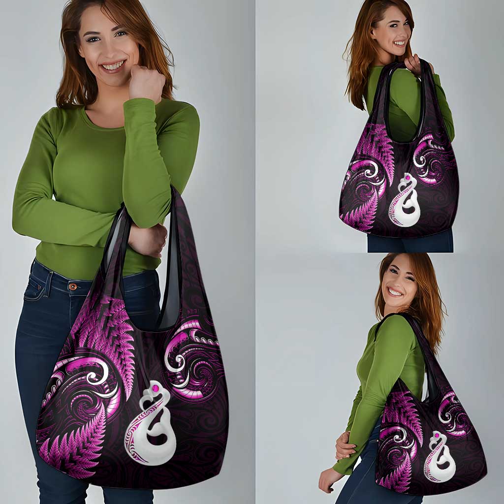Pink New Zealand Grocery Bag Aotearoa Silver Fern With Manaia Maori