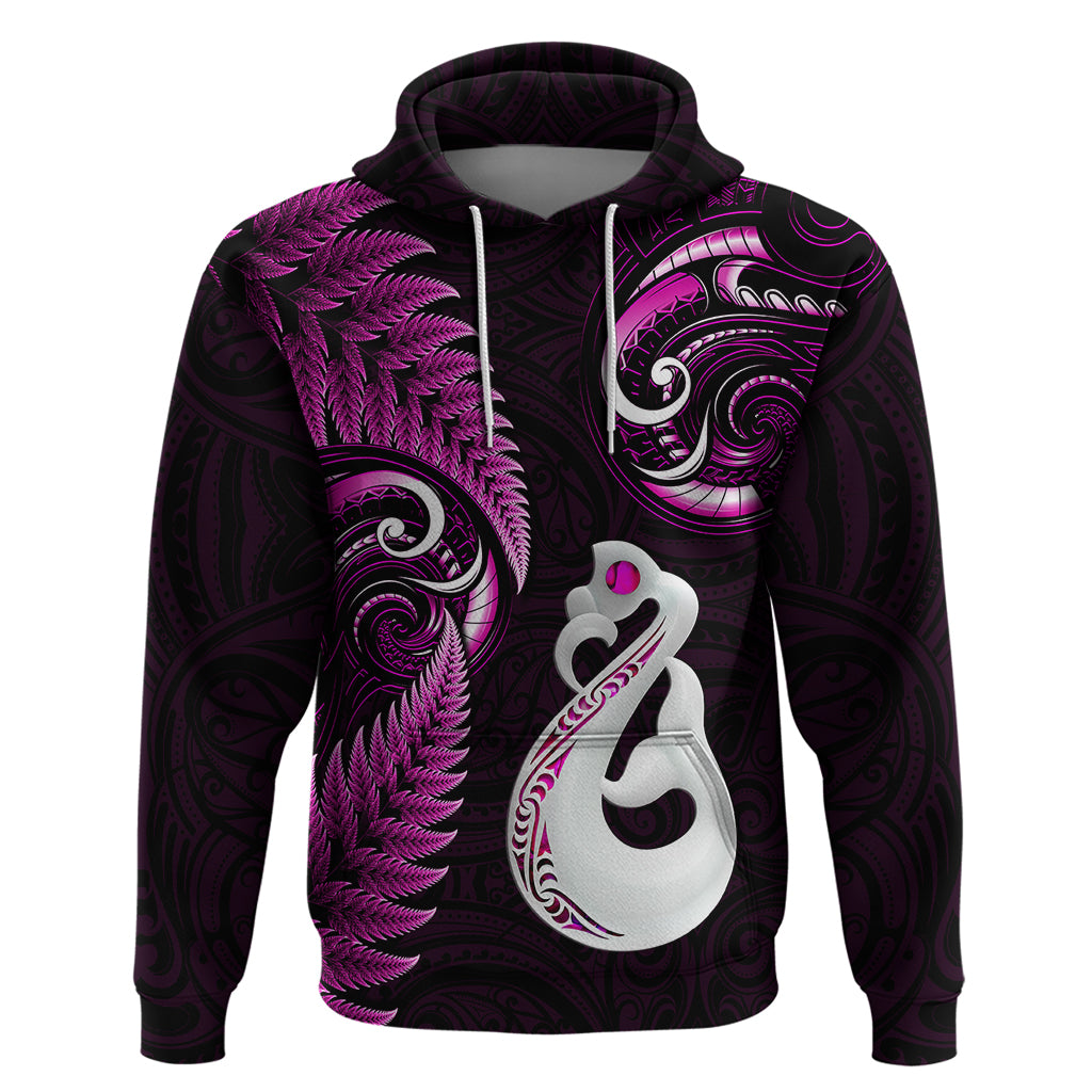 personalised-new-zealand-hoodie-aotearoa-silver-fern-with-manaia-maori-unique-pink