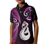 personalised-new-zealand-kid-polo-shirt-aotearoa-silver-fern-with-manaia-maori-unique-pink