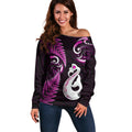 personalised-new-zealand-off-shoulder-sweater-aotearoa-silver-fern-with-manaia-maori-unique-pink
