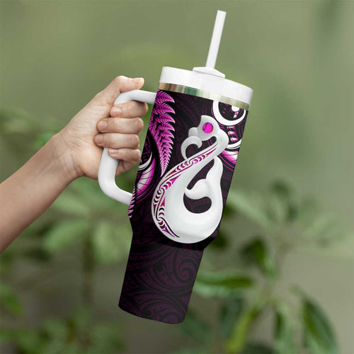 New Zealand Tumbler With Handle Aotearoa Silver Fern With Manaia Maori Unique Pink