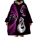 personalised-new-zealand-wearable-blanket-hoodie-aotearoa-silver-fern-with-manaia-maori-unique-pink