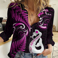 Personalised New Zealand Women Casual Shirt Aotearoa Silver Fern With Manaia Maori Unique Pink LT14