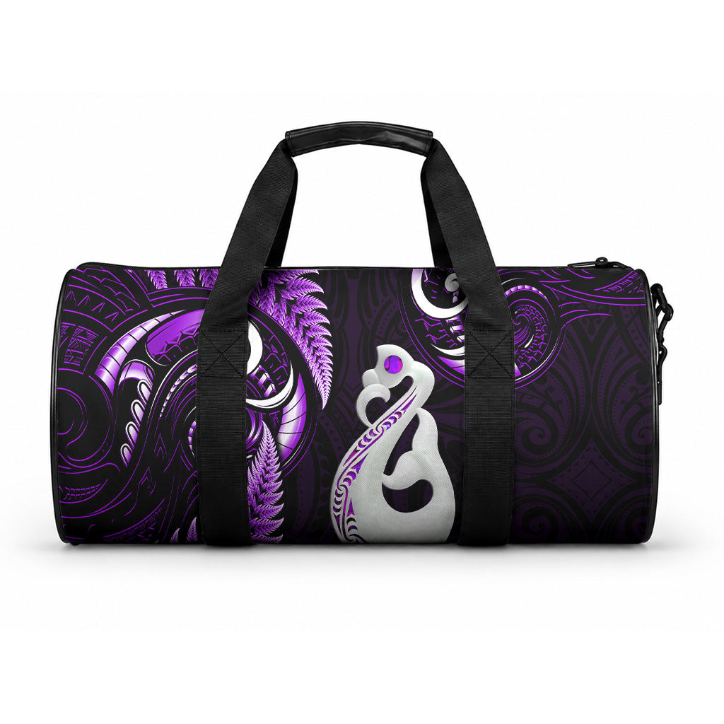 New Zealand Duffle Bag Aotearoa Silver Fern With Manaia Maori Unique Purple
