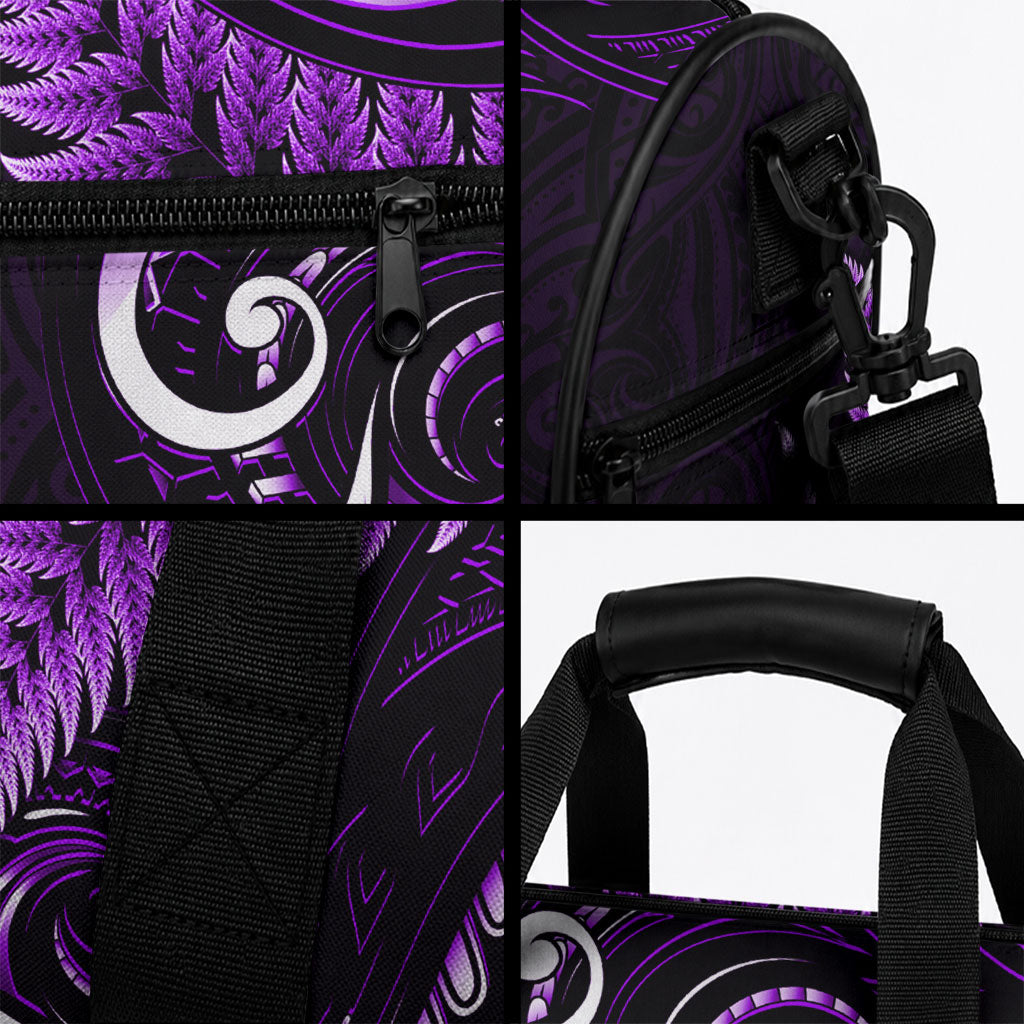 New Zealand Duffle Bag Aotearoa Silver Fern With Manaia Maori Unique Purple