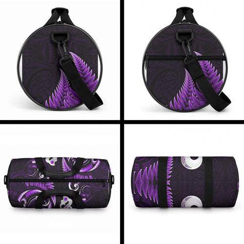 New Zealand Duffle Bag Aotearoa Silver Fern With Manaia Maori Unique Purple