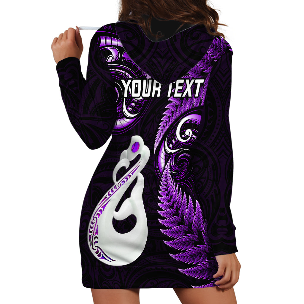personalised-new-zealand-hoodie-dress-aotearoa-silver-fern-with-manaia-maori-unique-purple