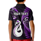 personalised-new-zealand-kid-polo-shirt-aotearoa-silver-fern-with-manaia-maori-unique-purple