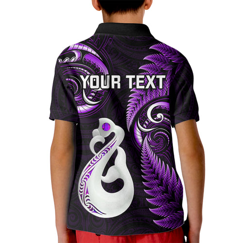 personalised-new-zealand-kid-polo-shirt-aotearoa-silver-fern-with-manaia-maori-unique-purple