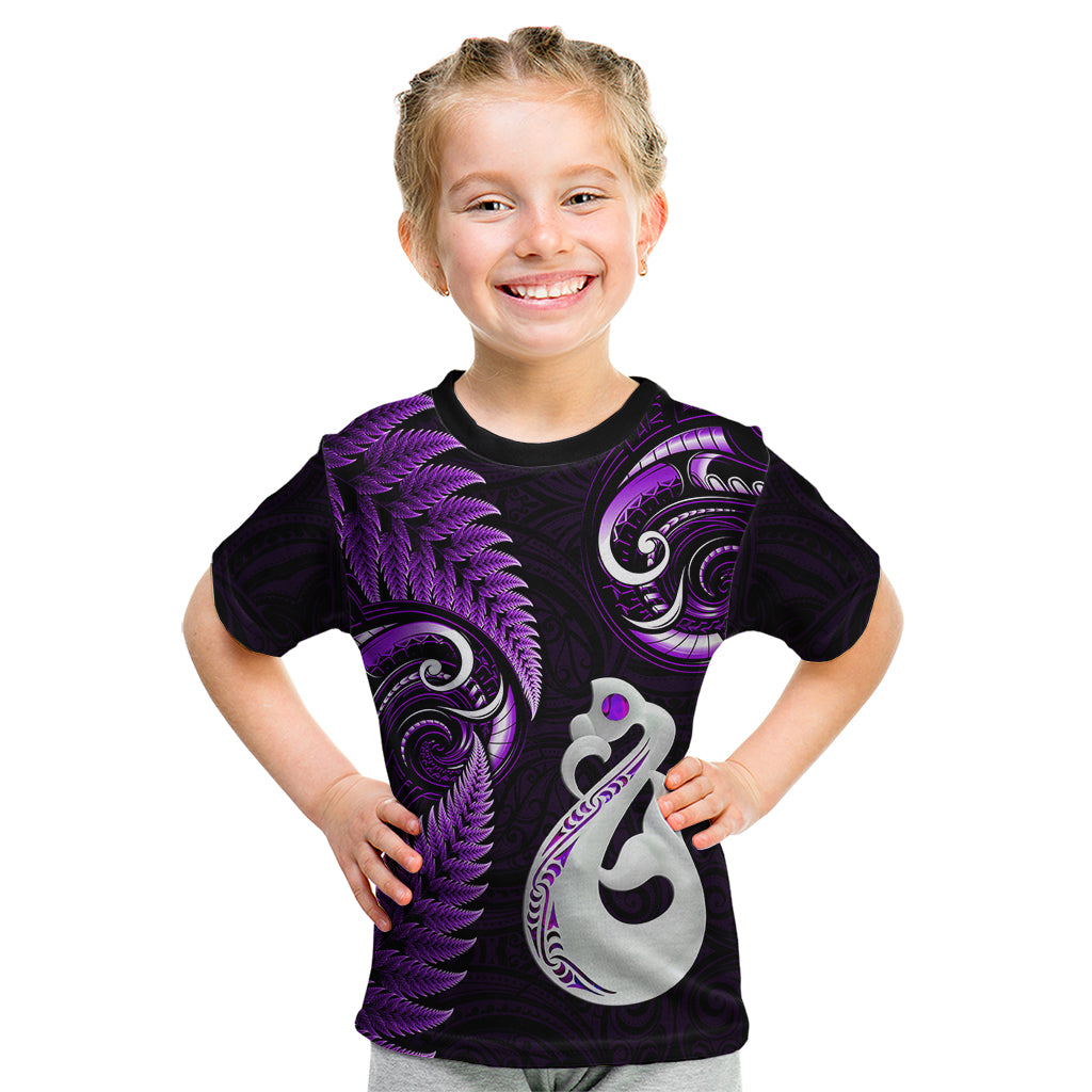 personalised-new-zealand-kid-t-shirt-aotearoa-silver-fern-with-manaia-maori-unique-purple