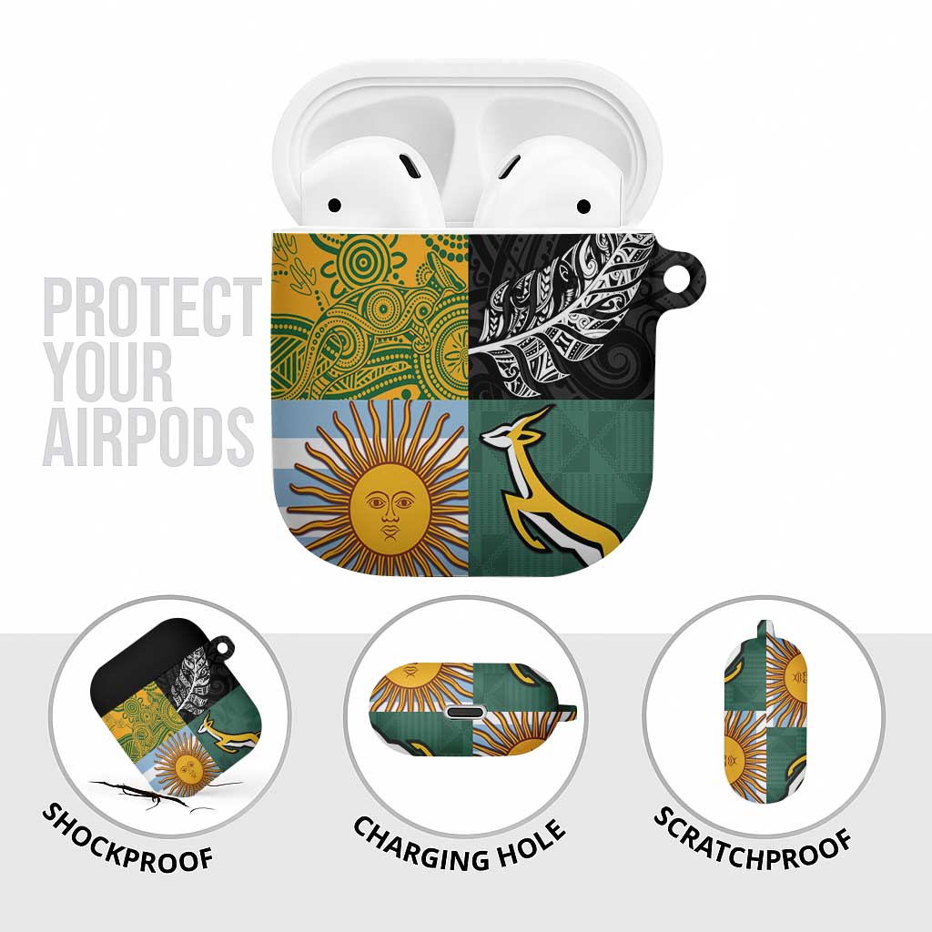 Rugby 2025 Championship AirPods Case Combination of Southern Hemisphere Countries - Aussie Hoodie
