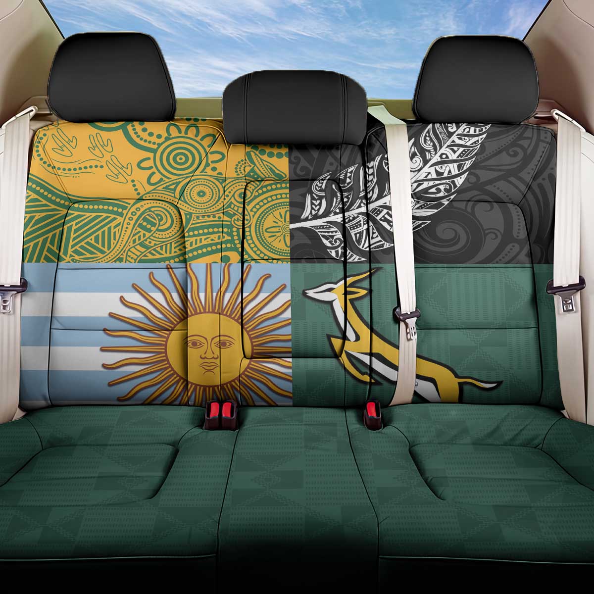 Rugby 2025 Championship Back Car Seat Cover Combination of Southern Hemisphere Countries - Aussie Hoodie