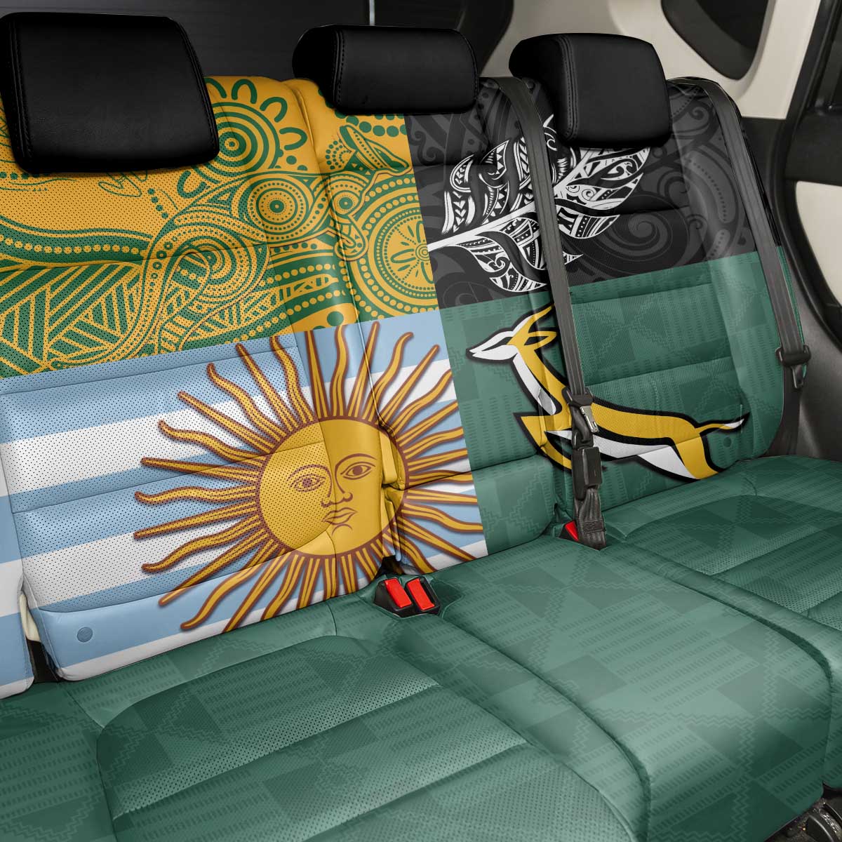 Rugby 2025 Championship Back Car Seat Cover Combination of Southern Hemisphere Countries - Aussie Hoodie