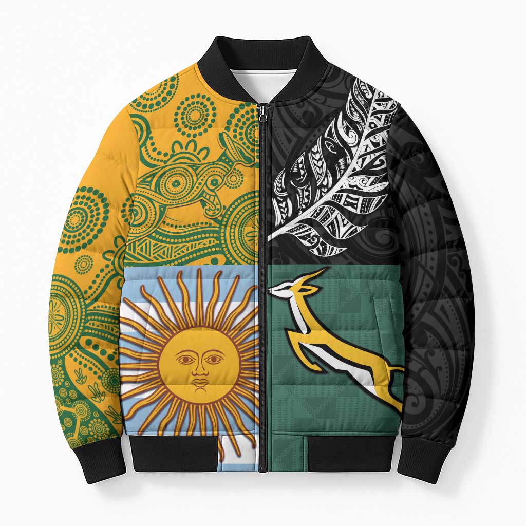 Personalised Rugby 2025 Championship Bomber Puffer Jacket Combination of Southern Hemisphere Countries - Aussie Hoodie