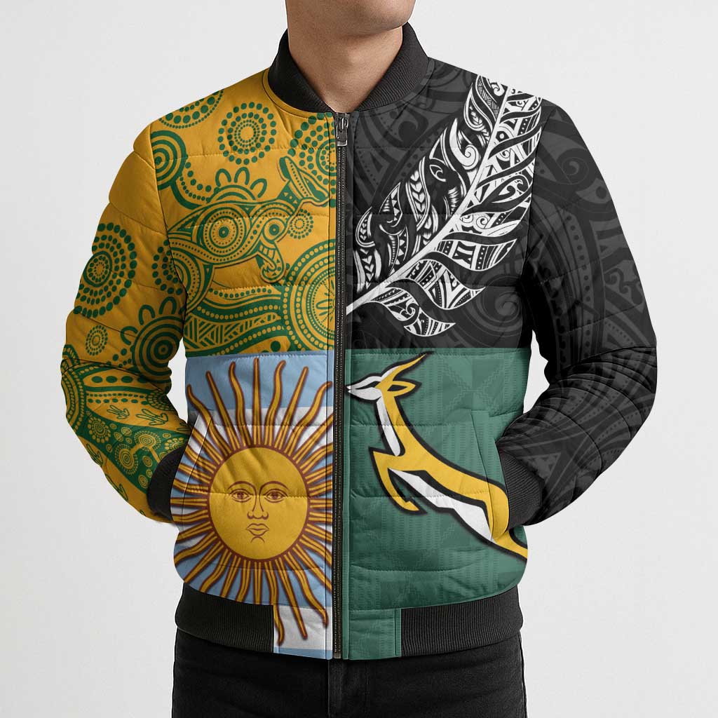 Personalised Rugby 2025 Championship Bomber Puffer Jacket Combination of Southern Hemisphere Countries - Aussie Hoodie