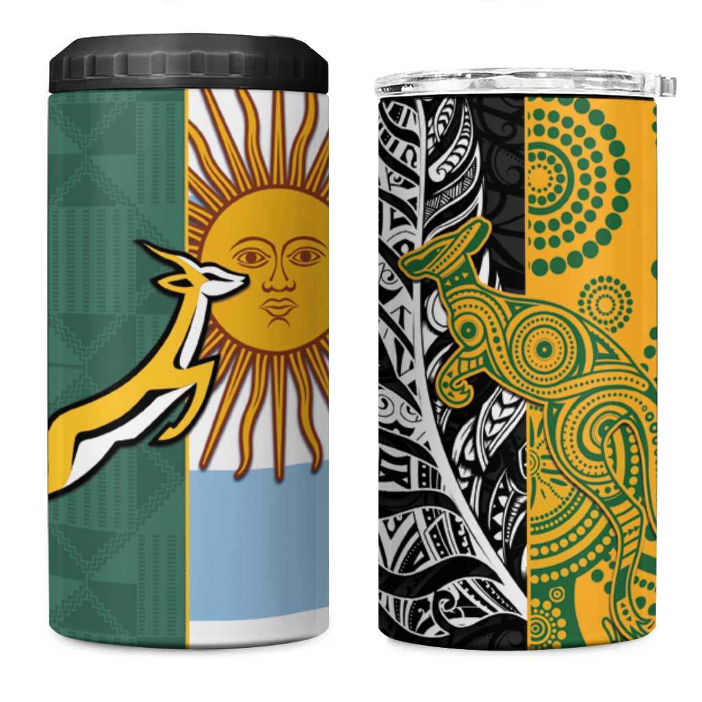 Rugby 2025 Championship 4 in 1 Can Cooler Tumbler Combination of Southern Hemisphere Countries - Aussie Hoodie