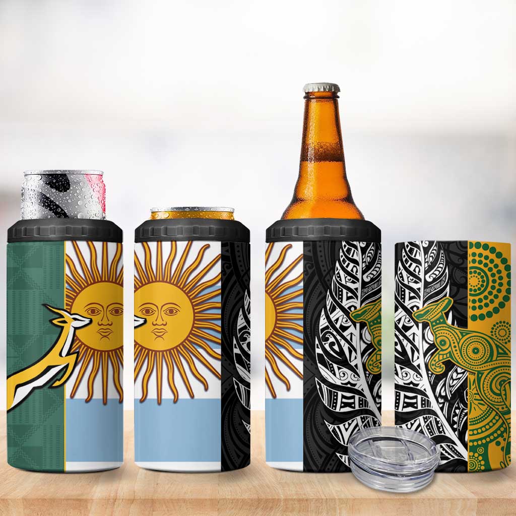Rugby 2025 Championship 4 in 1 Can Cooler Tumbler Combination of Southern Hemisphere Countries - Aussie Hoodie