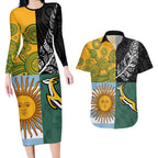 Personalised Rugby 2025 Championship Couples Matching Long Sleeve Bodycon Dress and Hawaiian Shirt Combination of Southern Hemisphere Countries - Aussie Hoodie