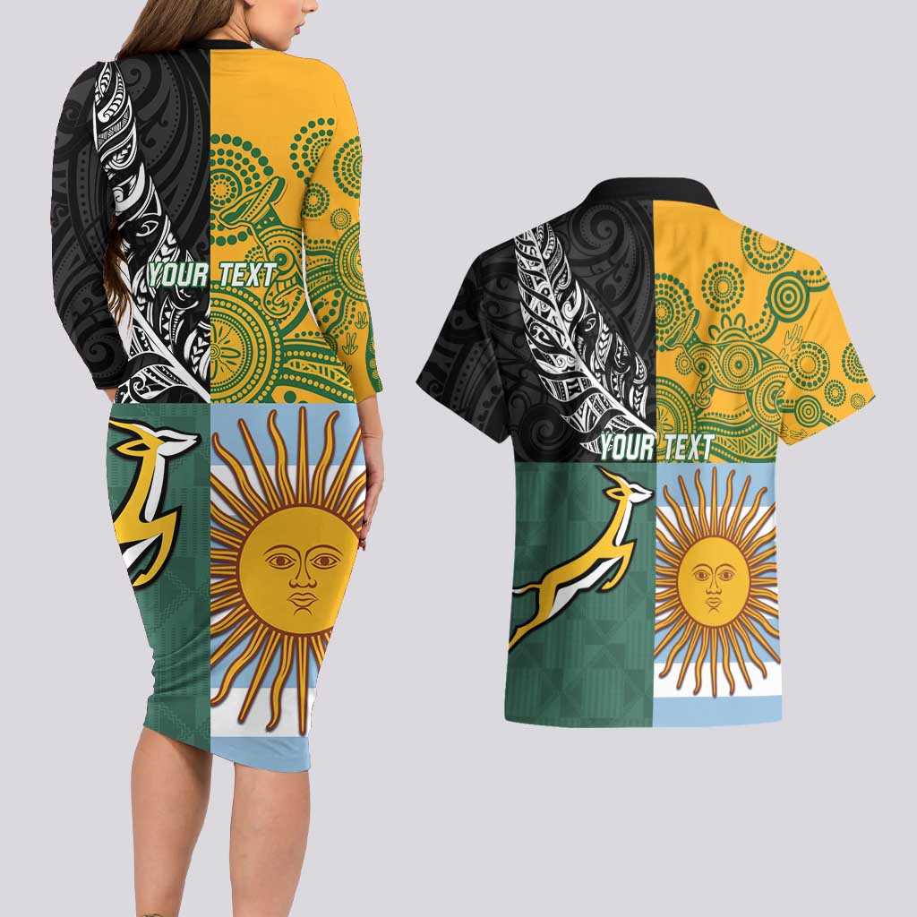 Personalised Rugby 2025 Championship Couples Matching Long Sleeve Bodycon Dress and Hawaiian Shirt Combination of Southern Hemisphere Countries - Aussie Hoodie