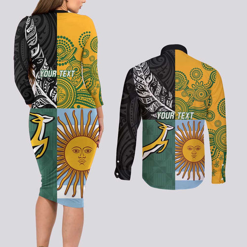 Personalised Rugby 2025 Championship Couples Matching Long Sleeve Bodycon Dress and Long Sleeve Button Shirt Combination of Southern Hemisphere Countries - Aussie Hoodie