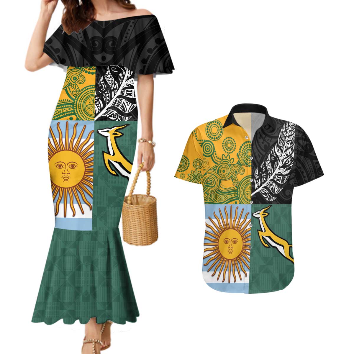 Personalised Rugby 2025 Championship Couples Matching Mermaid Dress and Hawaiian Shirt Combination of Southern Hemisphere Countries - Aussie Hoodie