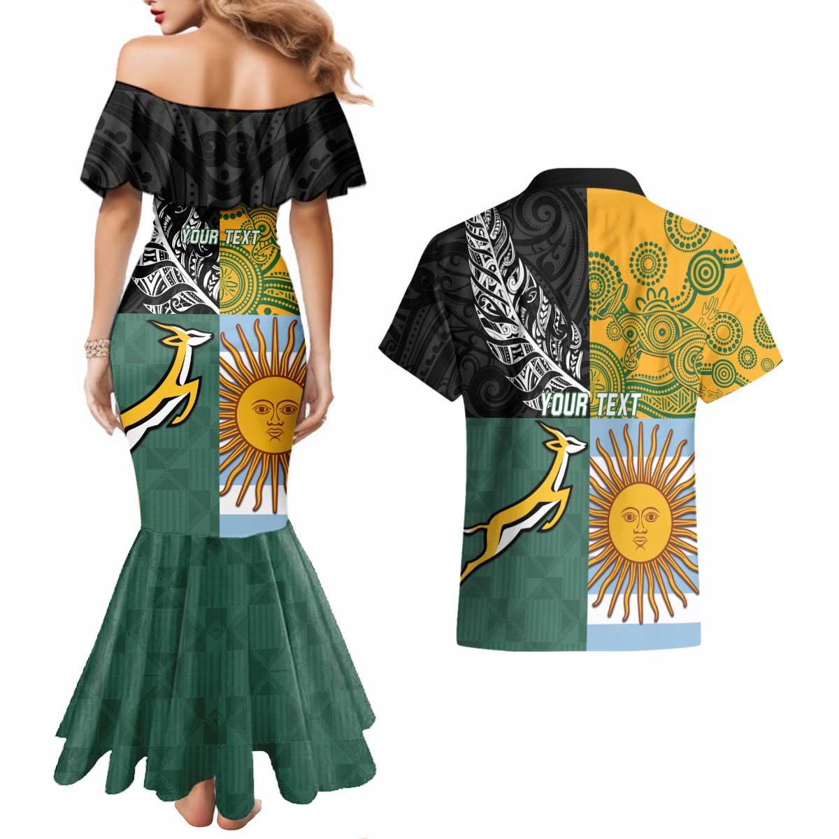 Personalised Rugby 2025 Championship Couples Matching Mermaid Dress and Hawaiian Shirt Combination of Southern Hemisphere Countries - Aussie Hoodie