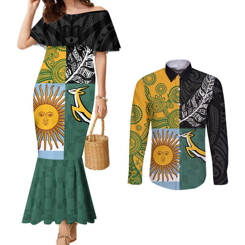 Personalised Rugby 2025 Championship Couples Matching Mermaid Dress and Long Sleeve Button Shirt Combination of Southern Hemisphere Countries - Aussie Hoodie