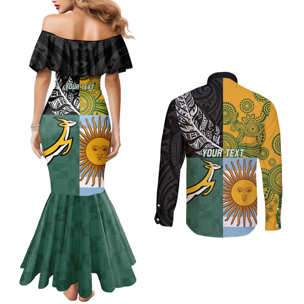 Personalised Rugby 2025 Championship Couples Matching Mermaid Dress and Long Sleeve Button Shirt Combination of Southern Hemisphere Countries - Aussie Hoodie