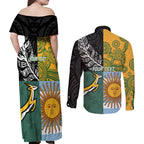 Personalised Rugby 2025 Championship Couples Matching Off Shoulder Maxi Dress and Long Sleeve Button Shirt Combination of Southern Hemisphere Countries - Aussie Hoodie