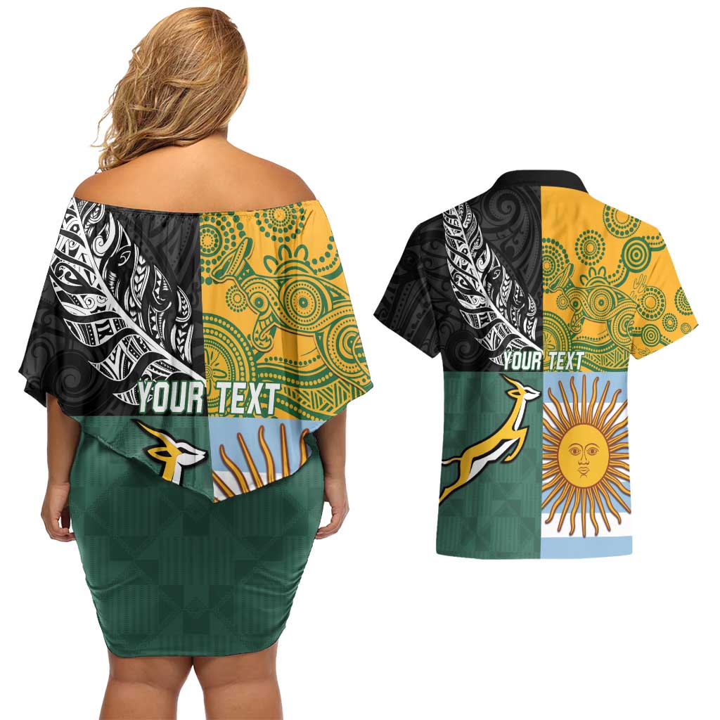 Personalised Rugby 2025 Championship Couples Matching Off Shoulder Short Dress and Hawaiian Shirt Combination of Southern Hemisphere Countries - Aussie Hoodie