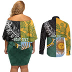 Personalised Rugby 2025 Championship Couples Matching Off Shoulder Short Dress and Long Sleeve Button Shirt Combination of Southern Hemisphere Countries - Aussie Hoodie