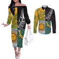 Personalised Rugby 2025 Championship Couples Matching Off The Shoulder Long Sleeve Dress and Long Sleeve Button Shirt Combination of Southern Hemisphere Countries - Aussie Hoodie