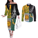 Personalised Rugby 2025 Championship Couples Matching Off The Shoulder Long Sleeve Dress and Long Sleeve Button Shirt Combination of Southern Hemisphere Countries - Aussie Hoodie