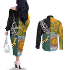 Personalised Rugby 2025 Championship Couples Matching Off The Shoulder Long Sleeve Dress and Long Sleeve Button Shirt Combination of Southern Hemisphere Countries - Aussie Hoodie