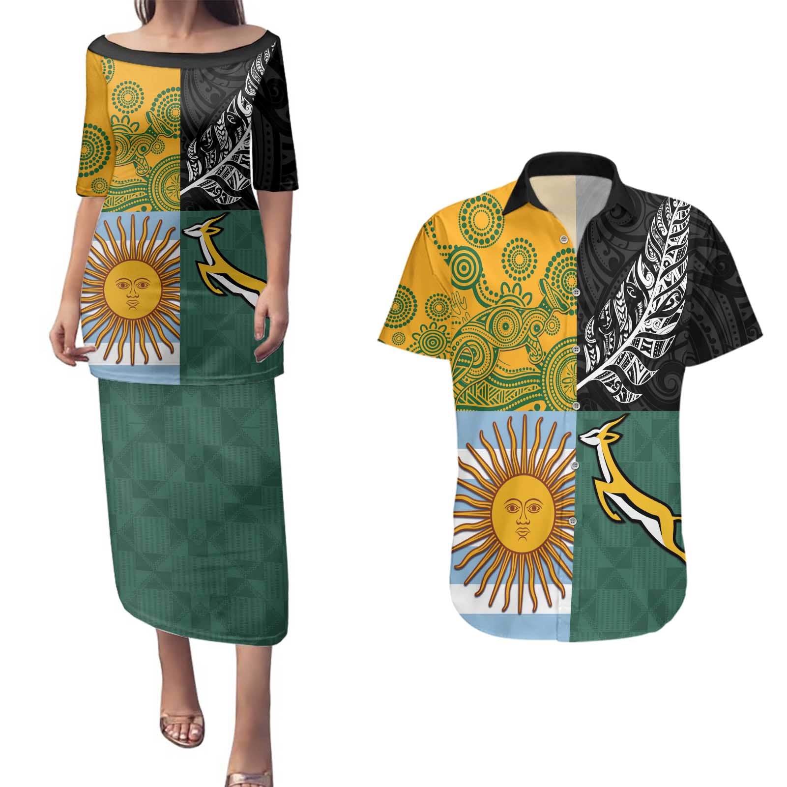 Personalised Rugby 2025 Championship Couples Matching Puletasi and Hawaiian Shirt Combination of Southern Hemisphere Countries - Aussie Hoodie