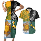 Personalised Rugby 2025 Championship Couples Matching Short Sleeve Bodycon Dress and Hawaiian Shirt Combination of Southern Hemisphere Countries - Aussie Hoodie